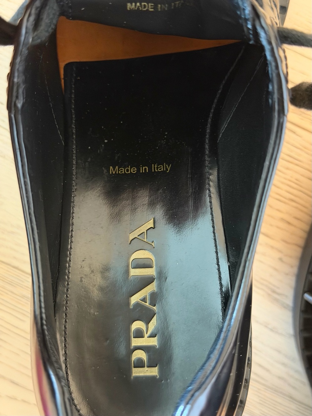 Prada Men’s Black Brushed Leather Derby Shoes - Picture 3 of 5